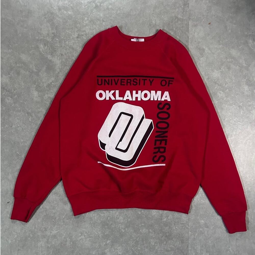 90's Vintage Oklahoma Sooners Big Print Red Crewneck -XL